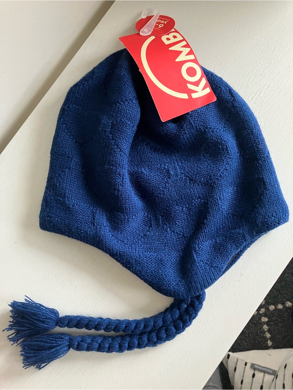 Kombi Kids Navy Earflap Beanie with Braided Tassels